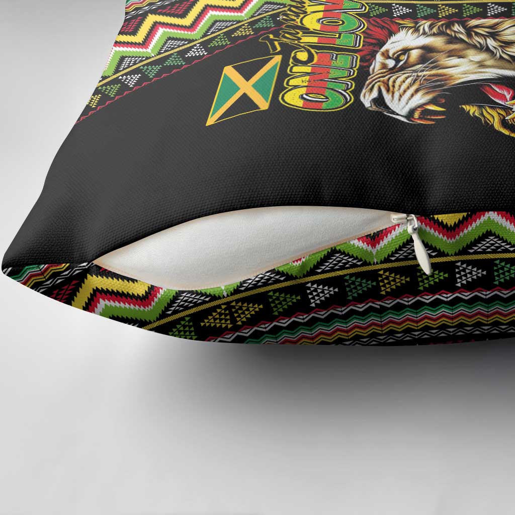 Jamaican Reggae-One Love Pillow Cover Tribal African Pattern and Roaring Lion - African Pride