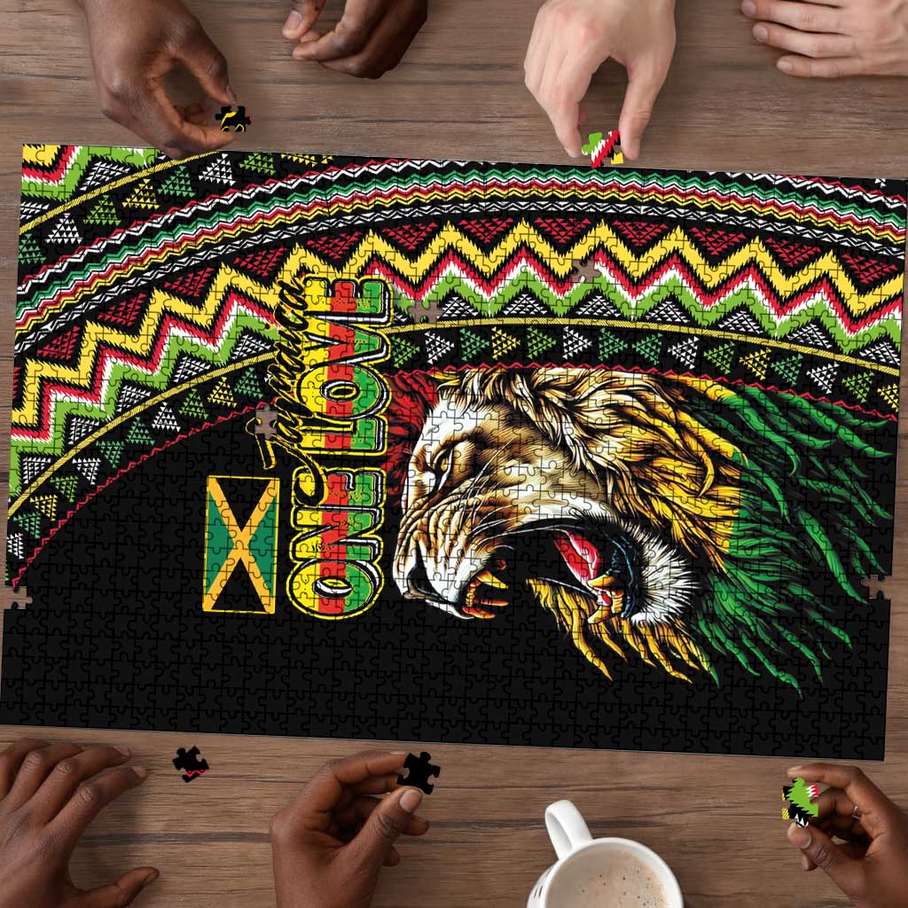 Jamaican Reggae-One Love Puzzle Tribal African Pattern and Roaring Lion - African Pride
