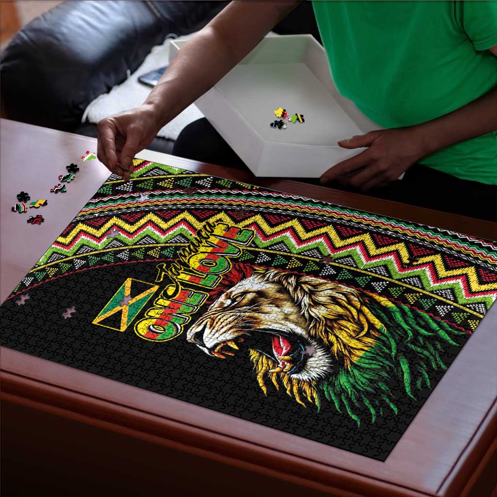 Jamaican Reggae-One Love Puzzle Tribal African Pattern and Roaring Lion - African Pride