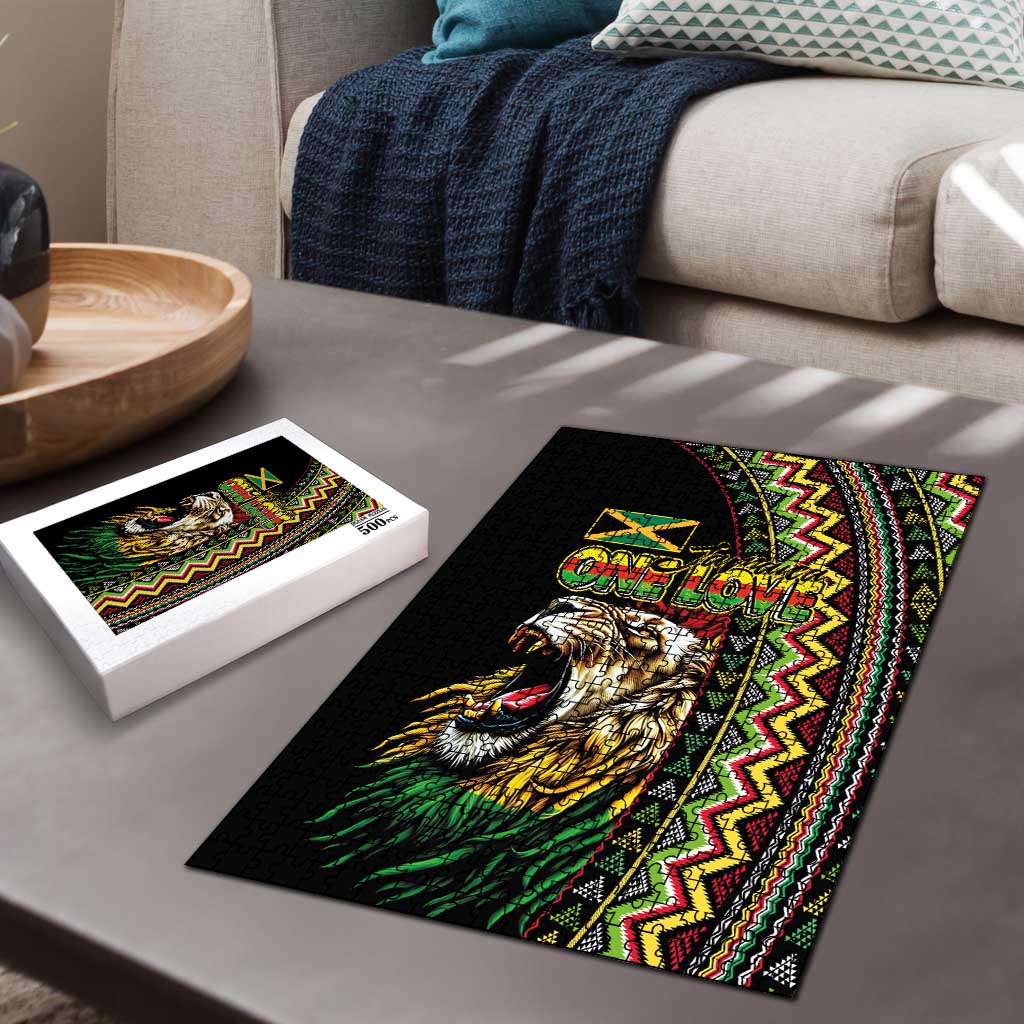 Jamaican Reggae-One Love Puzzle Tribal African Pattern and Roaring Lion - African Pride