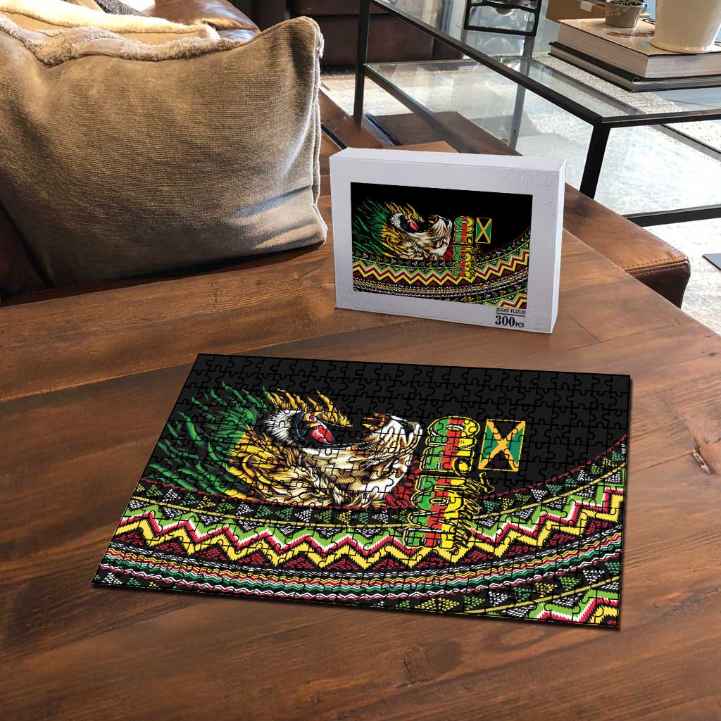 Jamaican Reggae-One Love Puzzle Tribal African Pattern and Roaring Lion - African Pride