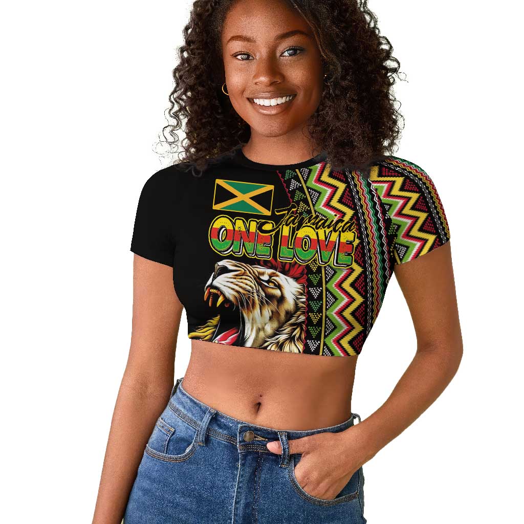 Personalized Jamaican Reggae-One Love Raglan Cropped T shirt Tribal African Pattern and Roaring Lion LT03