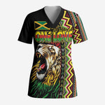 Personalized Jamaican Reggae-One Love Scrub Top Tribal African Pattern and Roaring Lion - African Pride