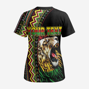 Personalized Jamaican Reggae-One Love Scrub Top Tribal African Pattern and Roaring Lion - African Pride