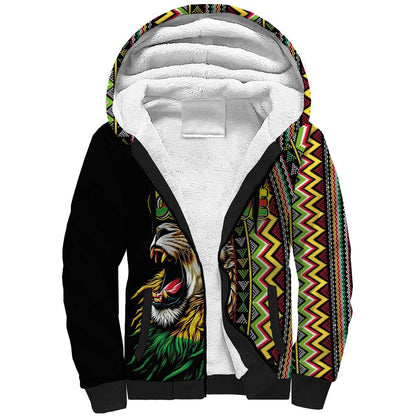 Personalized Jamaican Reggae-One Love Sherpa Hoodie Tribal African Pattern and Roaring Lion - African Pride