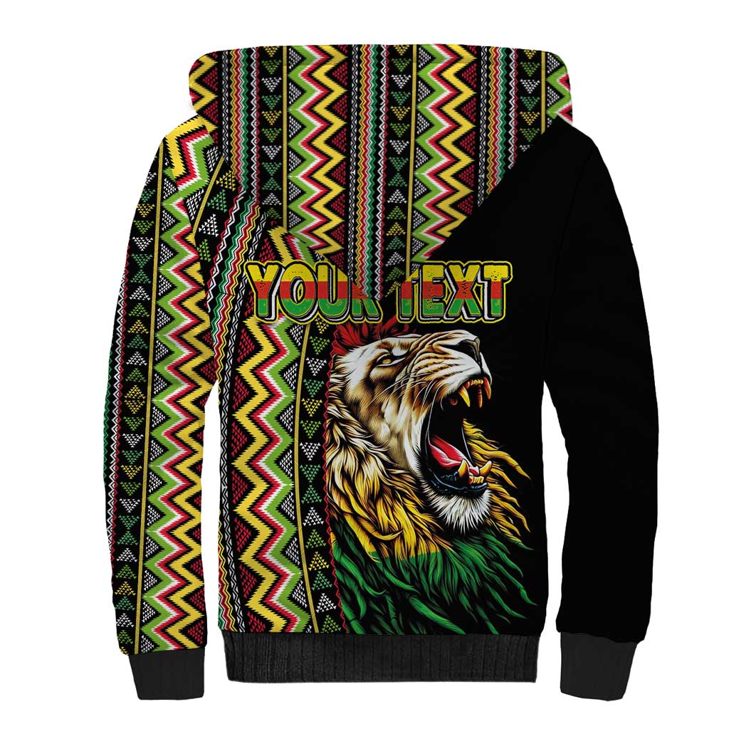 Personalized Jamaican Reggae-One Love Sherpa Hoodie Tribal African Pattern and Roaring Lion - African Pride