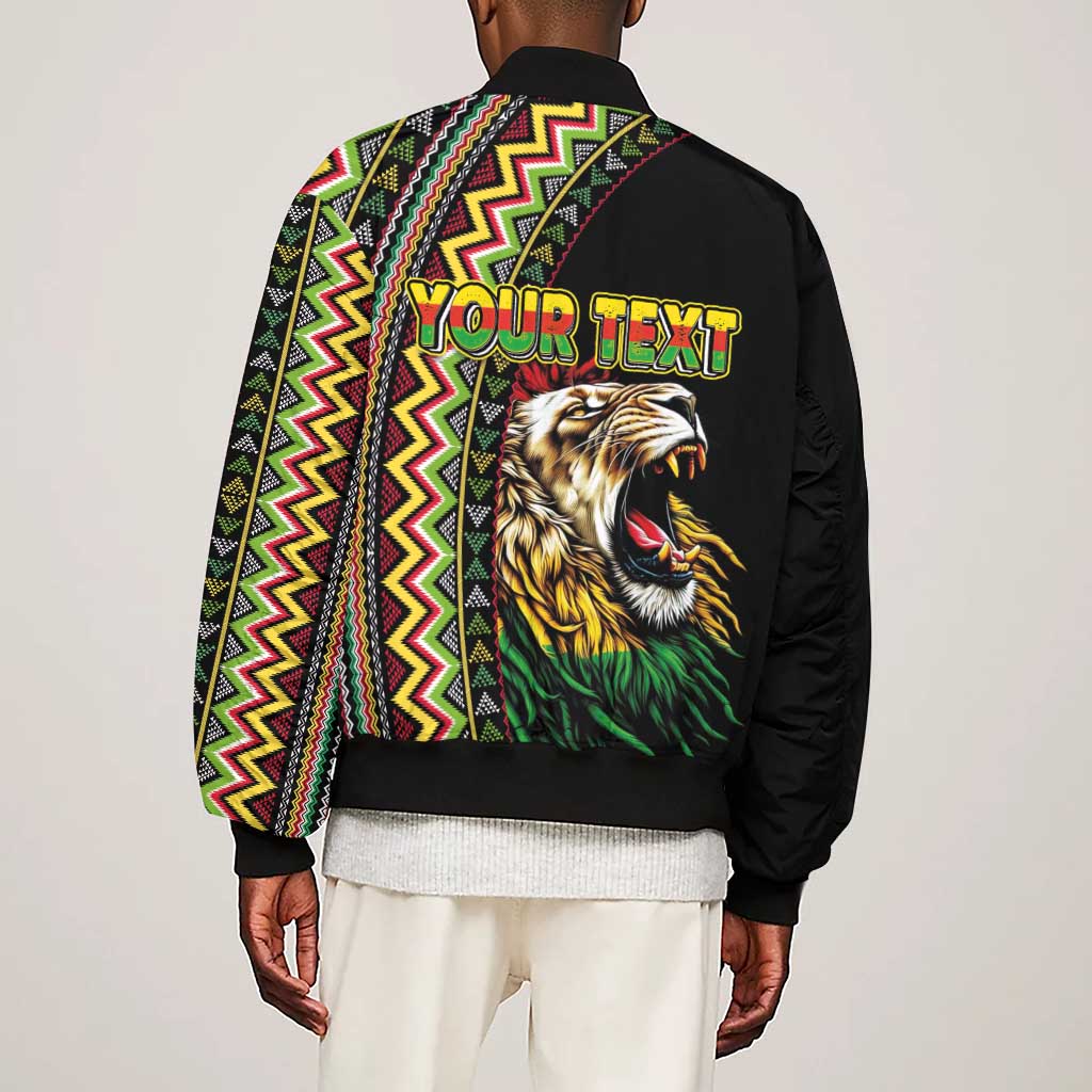 Personalized Jamaican Reggae-One Love Sleeve Zip Bomber Jacket Tribal African Pattern and Roaring Lion - African Pride