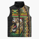 Personalized Jamaican Reggae-One Love Sleeveless Puffer Jacket Tribal African Pattern and Roaring Lion - African Pride