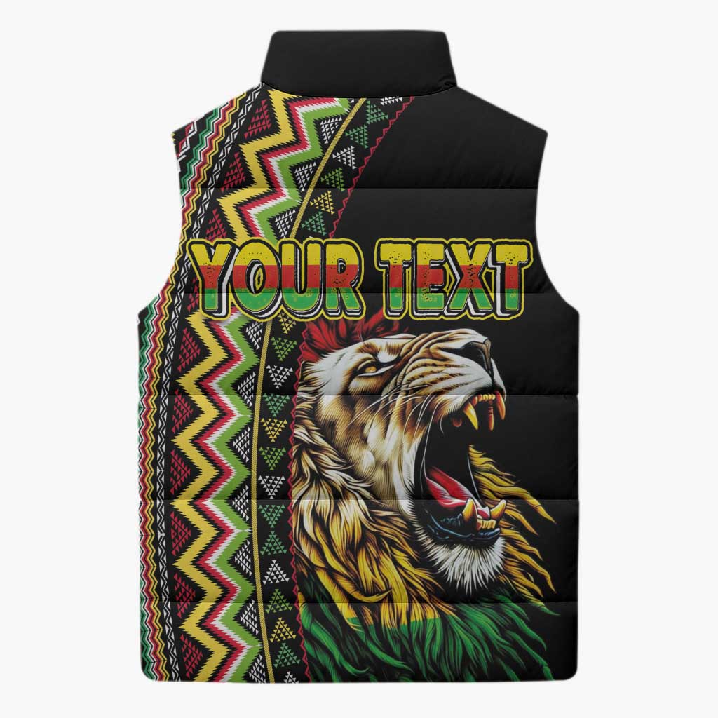 Personalized Jamaican Reggae-One Love Sleeveless Puffer Jacket Tribal African Pattern and Roaring Lion - African Pride