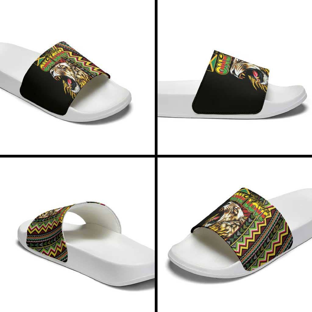 Jamaican Reggae-One Love Slide Sandals Tribal African Pattern and Roaring Lion - African Pride