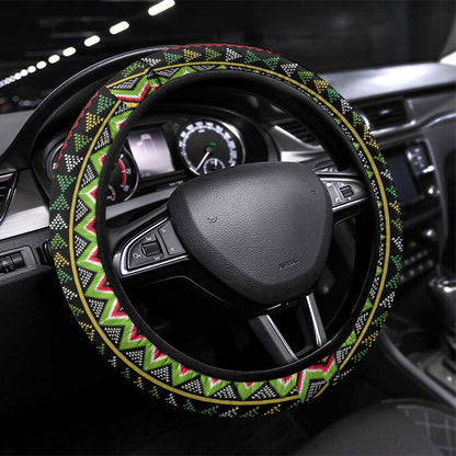 Jamaican Reggae-One Love Steering Wheel Cover Tribal African Pattern and Roaring Lion - African Pride