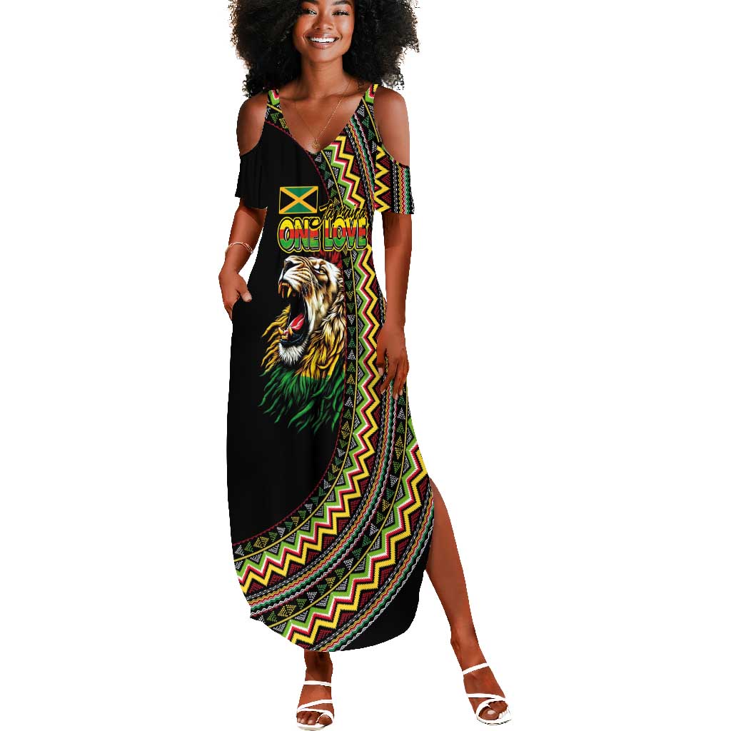 Personalized Jamaican Reggae-One Love Summer Maxi Dress Tribal African Pattern and Roaring Lion LT03