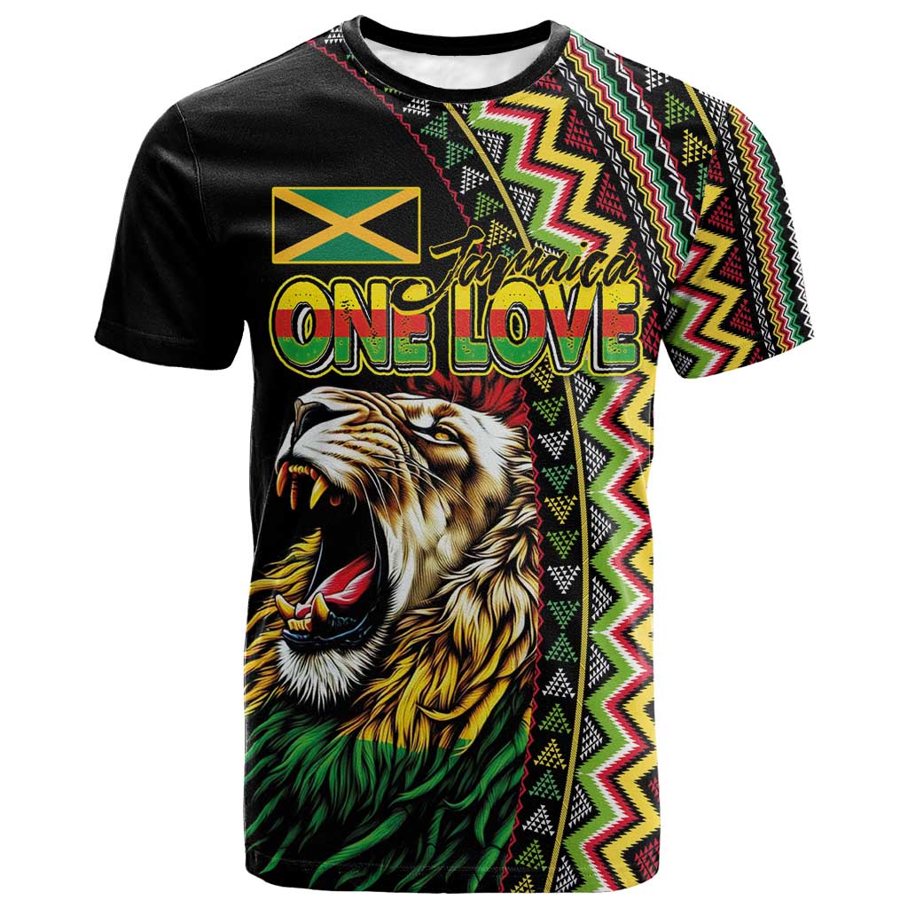 Personalized Jamaican Reggae-One Love T shirt Tribal African Pattern and Roaring Lion LT03