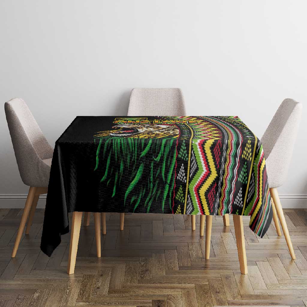 Jamaican Reggae-One Love Tablecloth Tribal African Pattern and Roaring Lion - African Pride