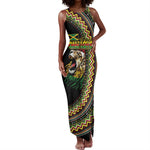Personalized Jamaican Reggae-One Love Tank Maxi Dress Tribal African Pattern and Roaring Lion - African Pride