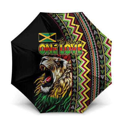 Jamaican Reggae-One Love Umbrella Tribal African Pattern and Roaring Lion - African Pride