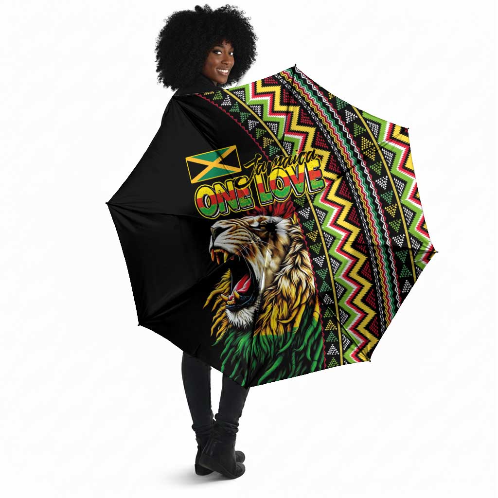 Jamaican Reggae-One Love Umbrella Tribal African Pattern and Roaring Lion - African Pride