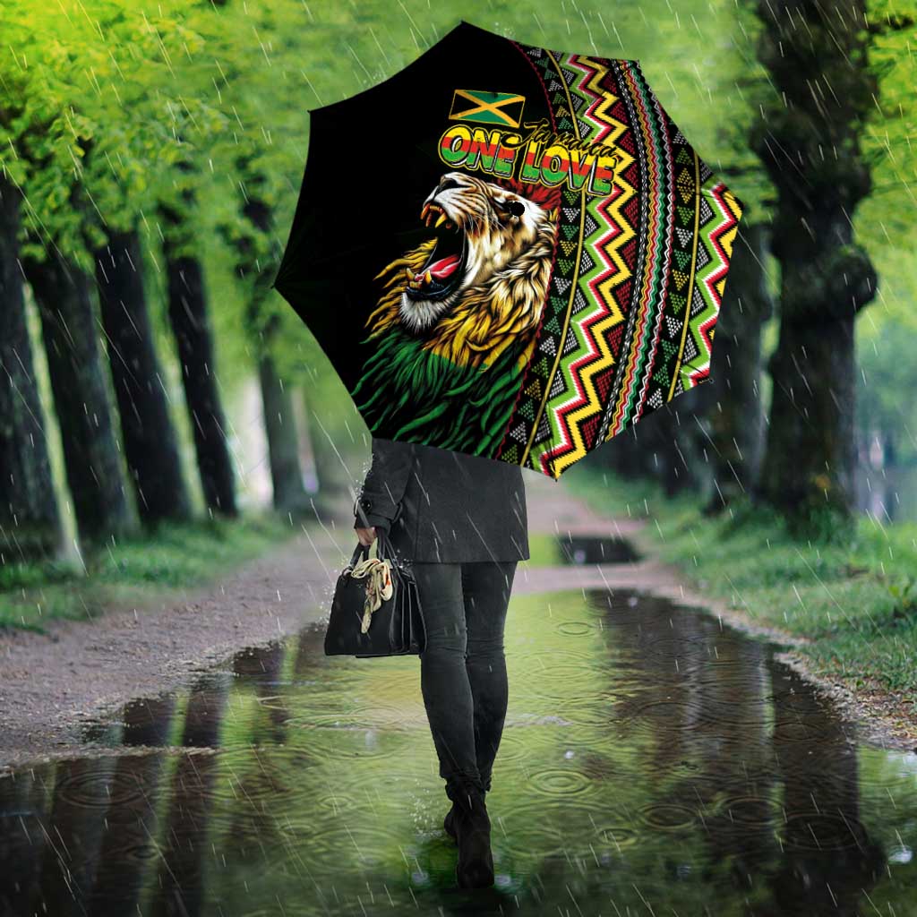 Jamaican Reggae-One Love Umbrella Tribal African Pattern and Roaring Lion - African Pride