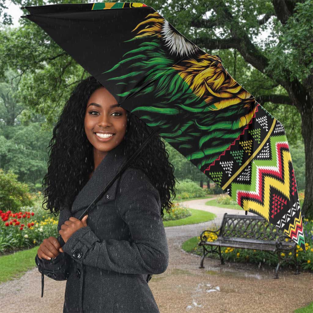 Jamaican Reggae-One Love Umbrella Tribal African Pattern and Roaring Lion - African Pride