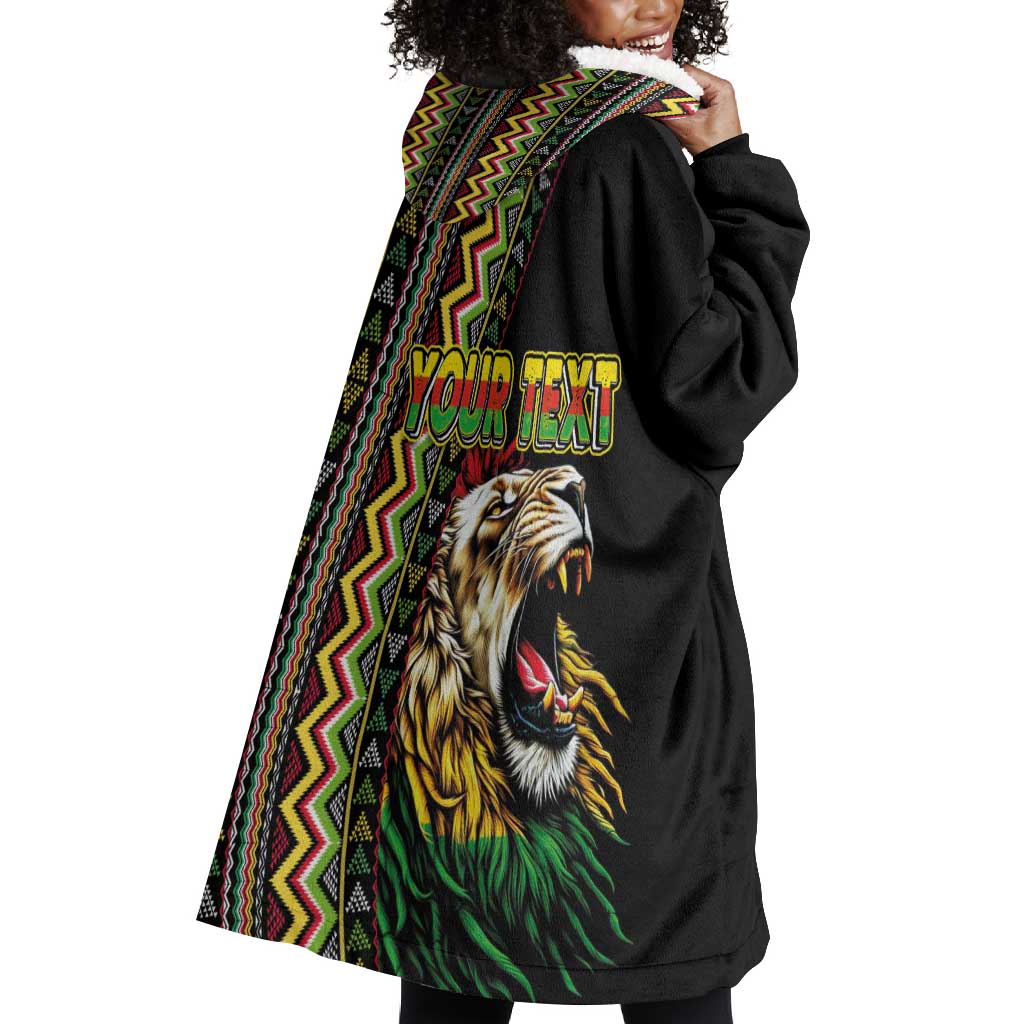 Personalized Jamaican Reggae-One Love Wearable Blanket Hoodie Tribal African Pattern and Roaring Lion - African Pride