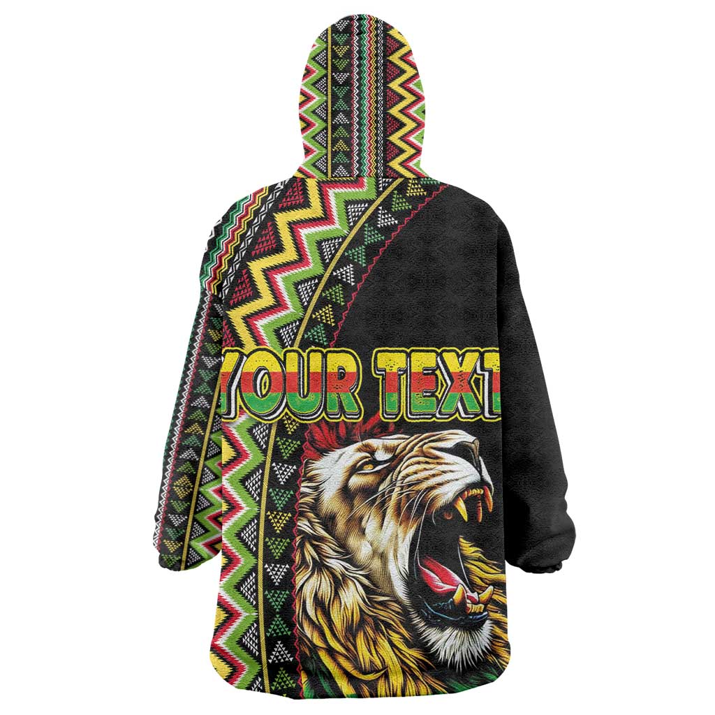 Personalized Jamaican Reggae-One Love Wearable Blanket Hoodie Tribal African Pattern and Roaring Lion - African Pride