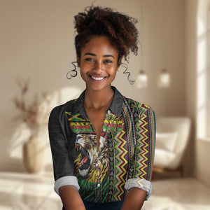 Personalized Jamaican Reggae-One Love Women Casual Shirt Tribal African Pattern and Roaring Lion - African Pride