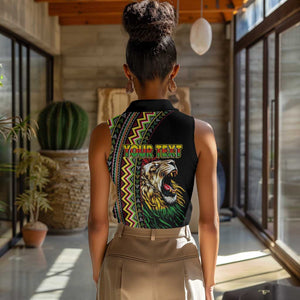 Personalized Jamaican Reggae-One Love Women Sleeveless Polo Shirt Tribal African Pattern and Roaring Lion - African Pride