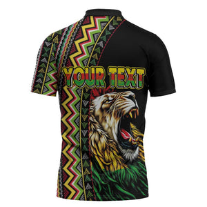 Personalized Jamaican Reggae-One Love Zipper Polo Shirt Tribal African Pattern and Roaring Lion - African Pride