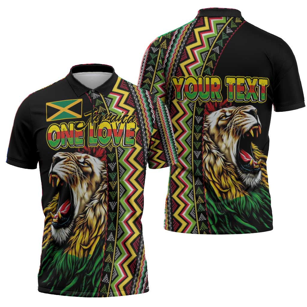 Personalized Jamaican Reggae-One Love Zipper Polo Shirt Tribal African Pattern and Roaring Lion - African Pride
