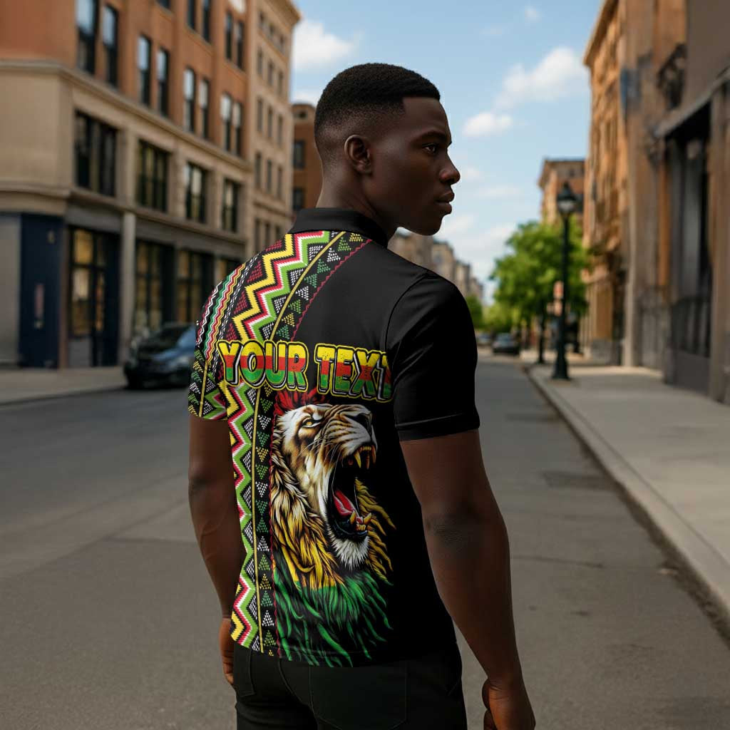 Personalized Jamaican Reggae-One Love Zipper Polo Shirt Tribal African Pattern and Roaring Lion - African Pride