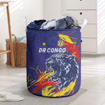 DR Congo Football Leopard Mascot Laundry Basket Fierce Leopard Art National Flag Colors