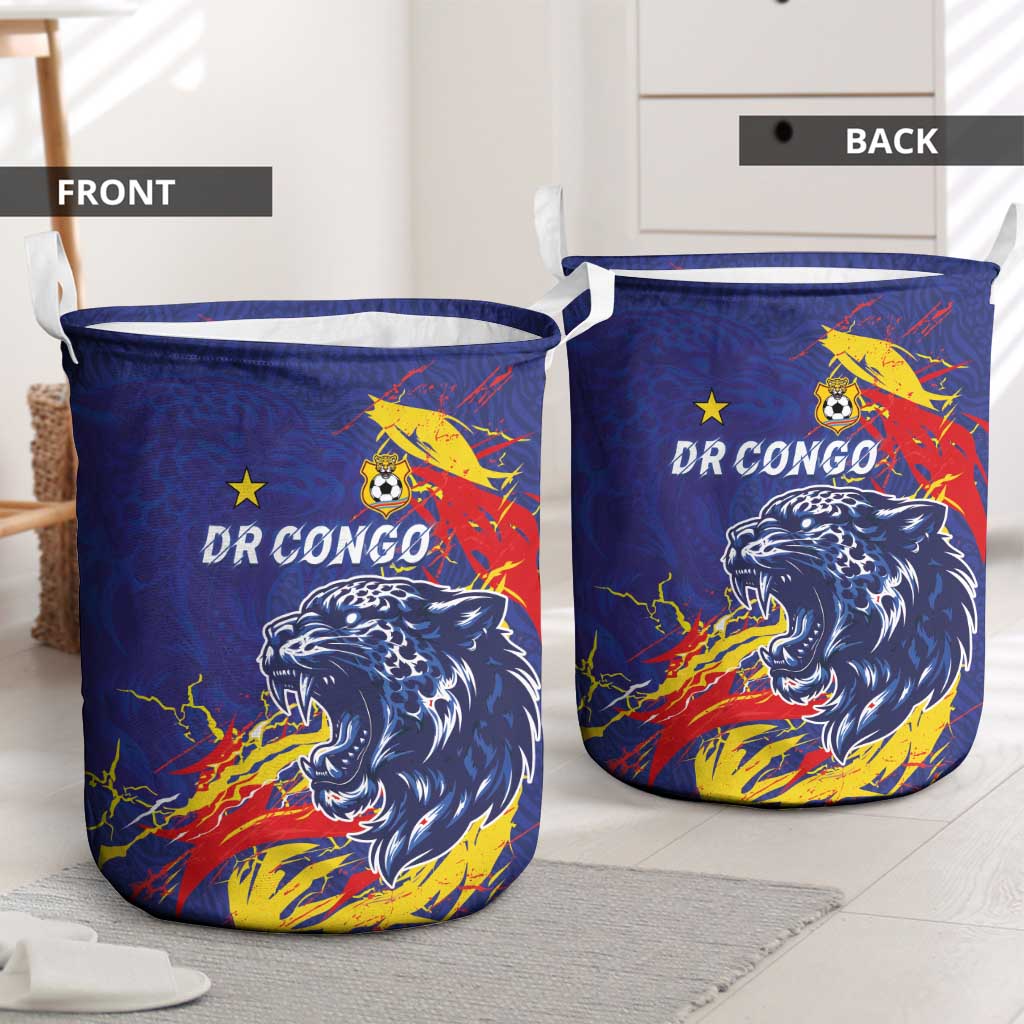 DR Congo Football Leopard Mascot Laundry Basket Fierce Leopard Art National Flag Colors