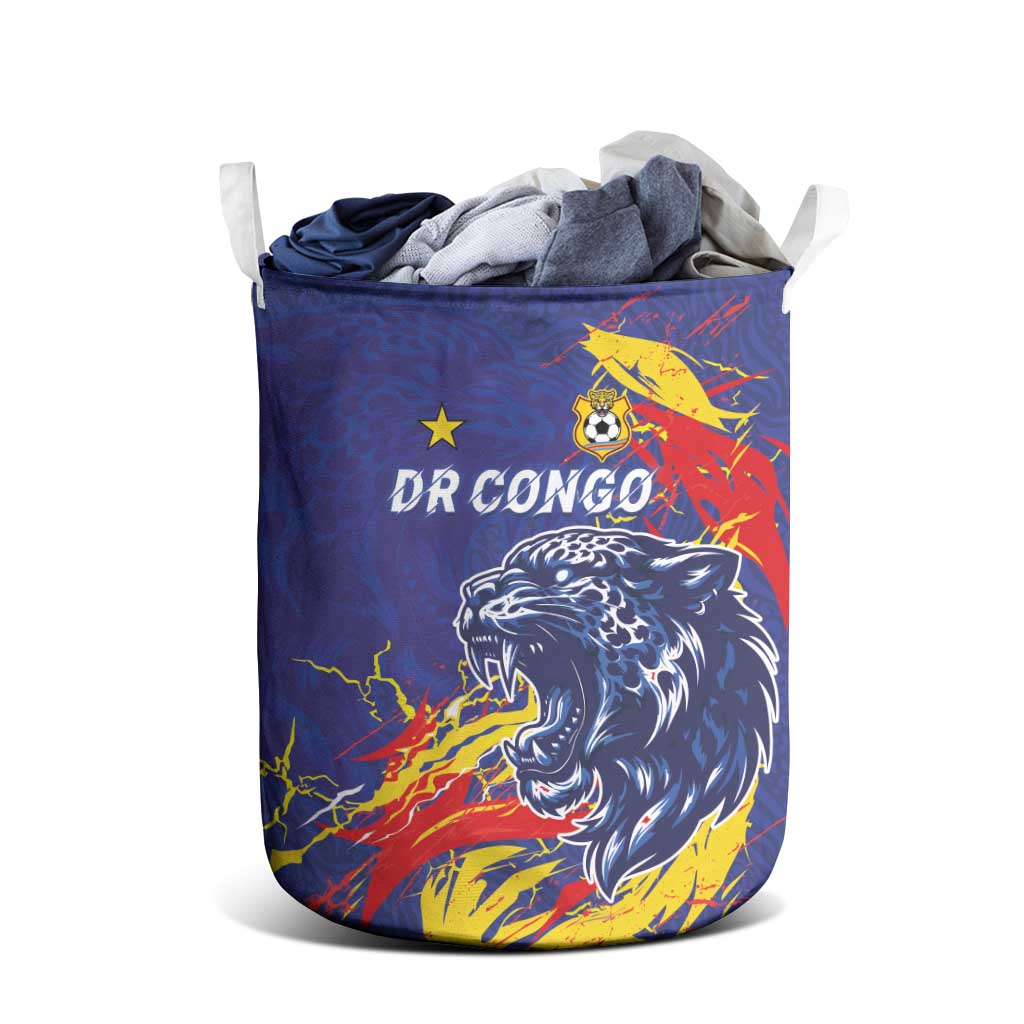 DR Congo Football Leopard Mascot Laundry Basket Fierce Leopard Art National Flag Colors