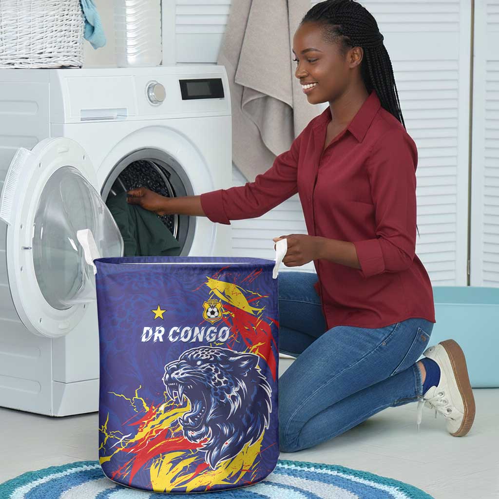 DR Congo Football Leopard Mascot Laundry Basket Fierce Leopard Art National Flag Colors