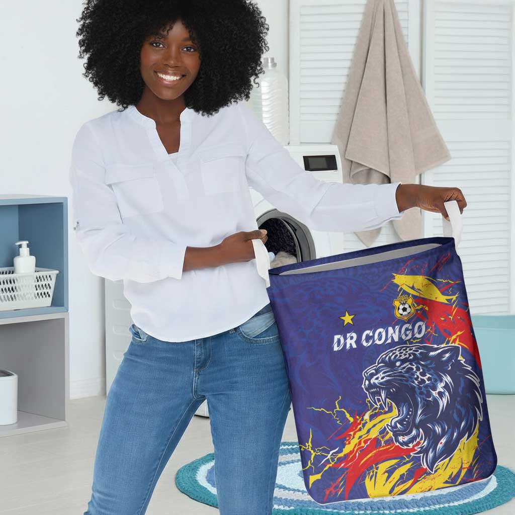 DR Congo Football Leopard Mascot Laundry Basket Fierce Leopard Art National Flag Colors