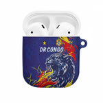 DR Congo Football Leopard Mascot AirPods Case Fierce Leopard Art National Flag Colors