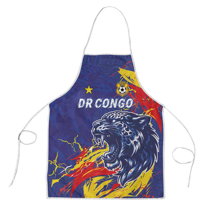 DR Congo Football Leopard Mascot Apron Fierce Leopard Art National Flag Colors