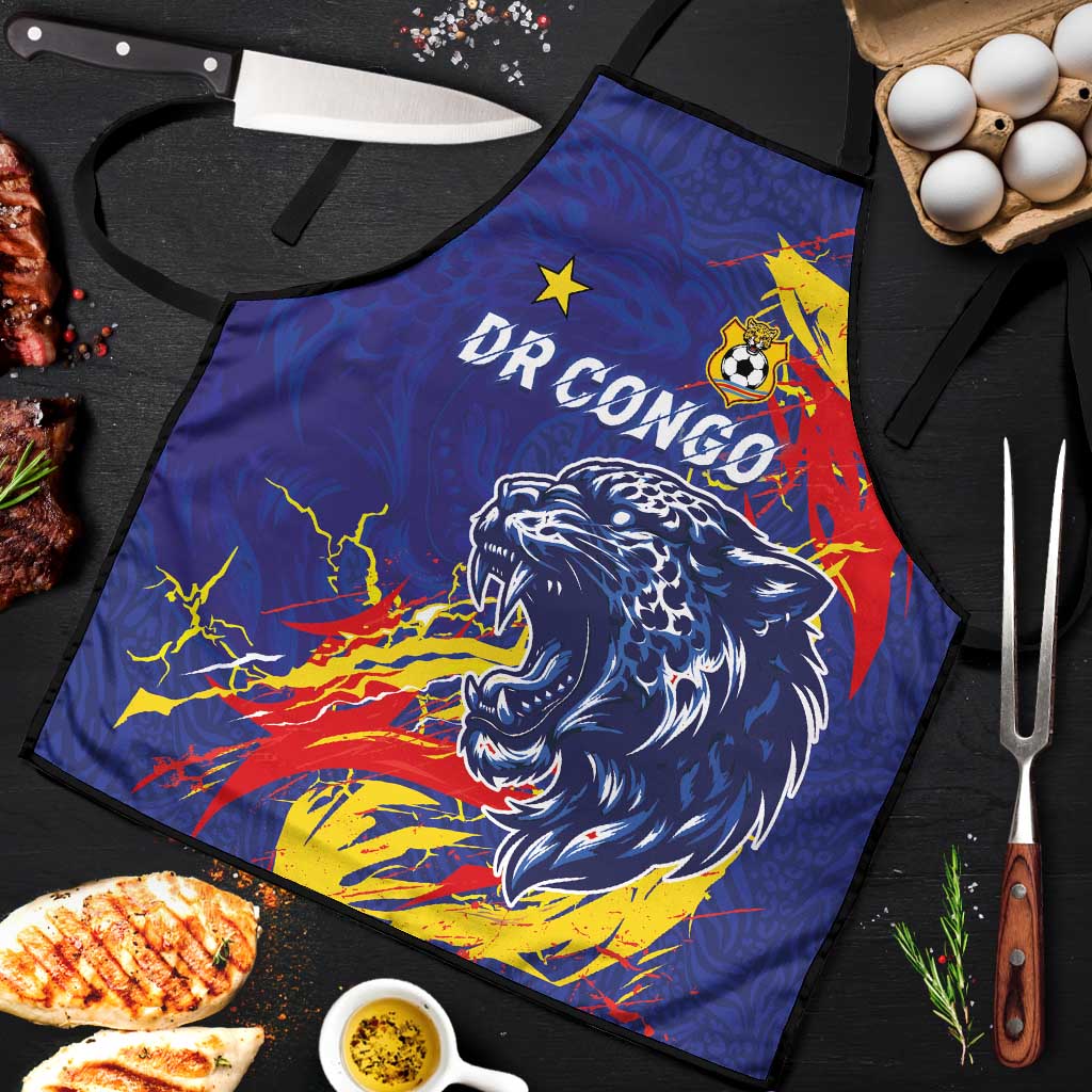 DR Congo Football Leopard Mascot Apron Fierce Leopard Art National Flag Colors