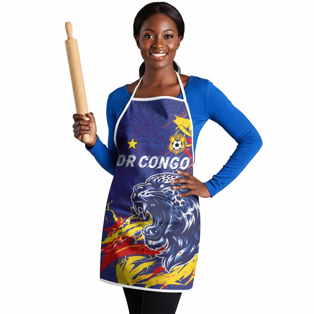 DR Congo Football Leopard Mascot Apron Fierce Leopard Art National Flag Colors