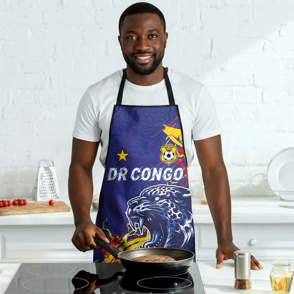 DR Congo Football Leopard Mascot Apron Fierce Leopard Art National Flag Colors