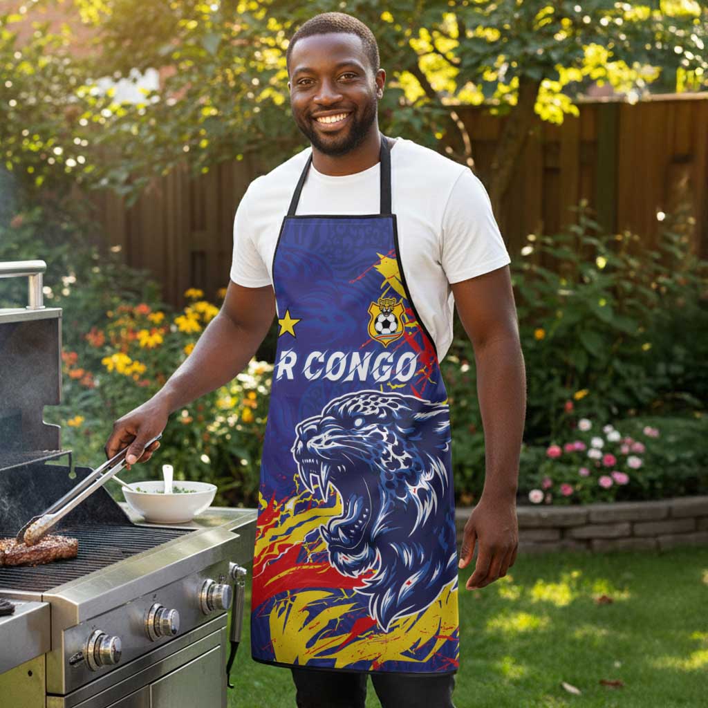 DR Congo Football Leopard Mascot Apron Fierce Leopard Art National Flag Colors