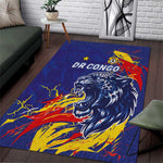 DR Congo Football Leopard Mascot Area Rug Fierce Leopard Art National Flag Colors