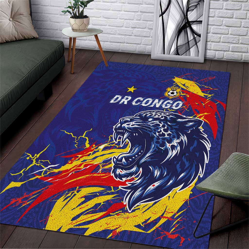 DR Congo Football Leopard Mascot Area Rug Fierce Leopard Art National Flag Colors