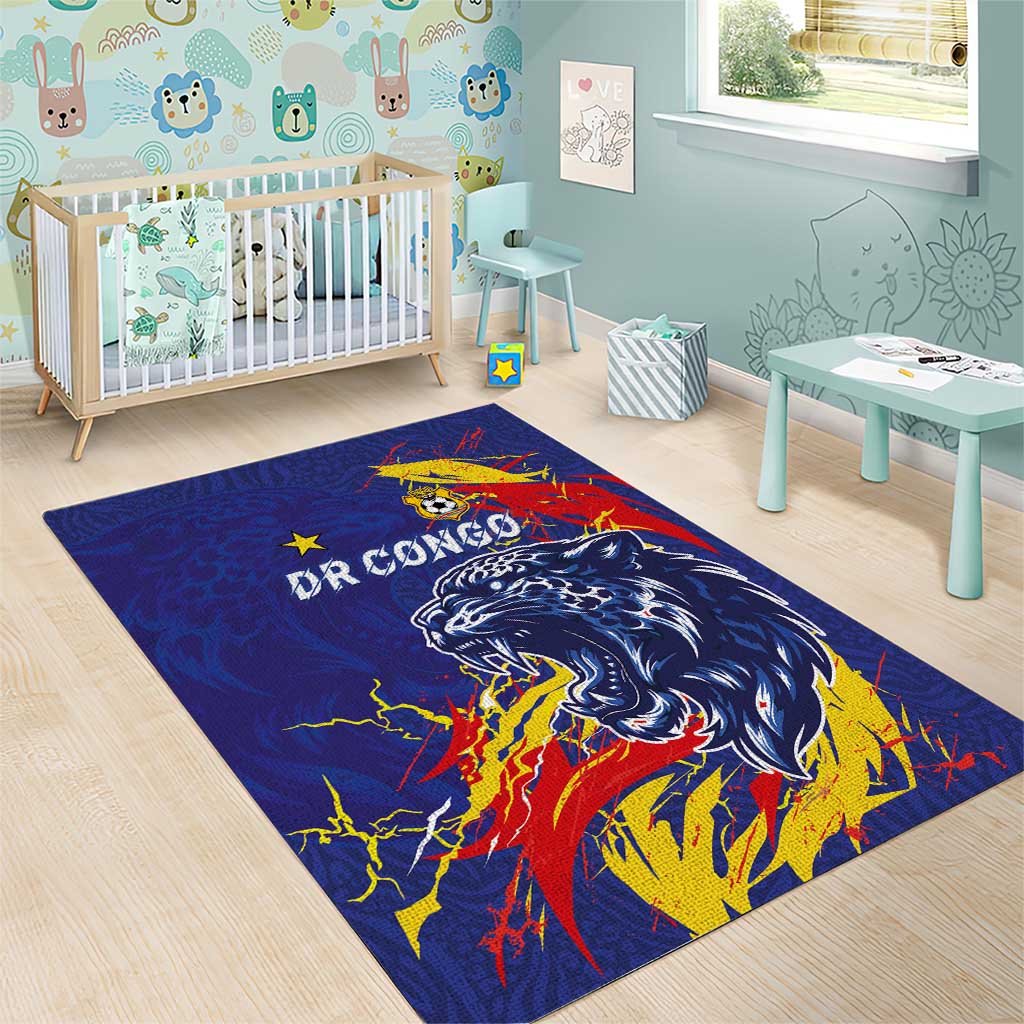 DR Congo Football Leopard Mascot Area Rug Fierce Leopard Art National Flag Colors