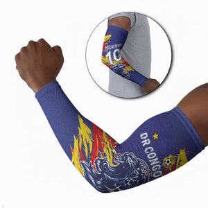 Custom DR Congo Football Leopard Mascot Arm Sleeves Fierce Leopard Art National Flag Colors