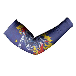 Custom DR Congo Football Leopard Mascot Arm Sleeves Fierce Leopard Art National Flag Colors