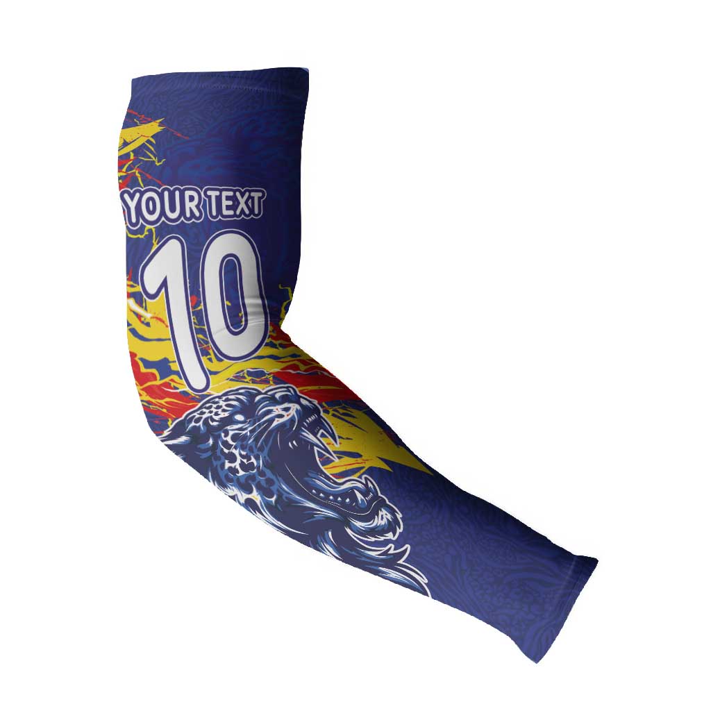Custom DR Congo Football Leopard Mascot Arm Sleeves Fierce Leopard Art National Flag Colors