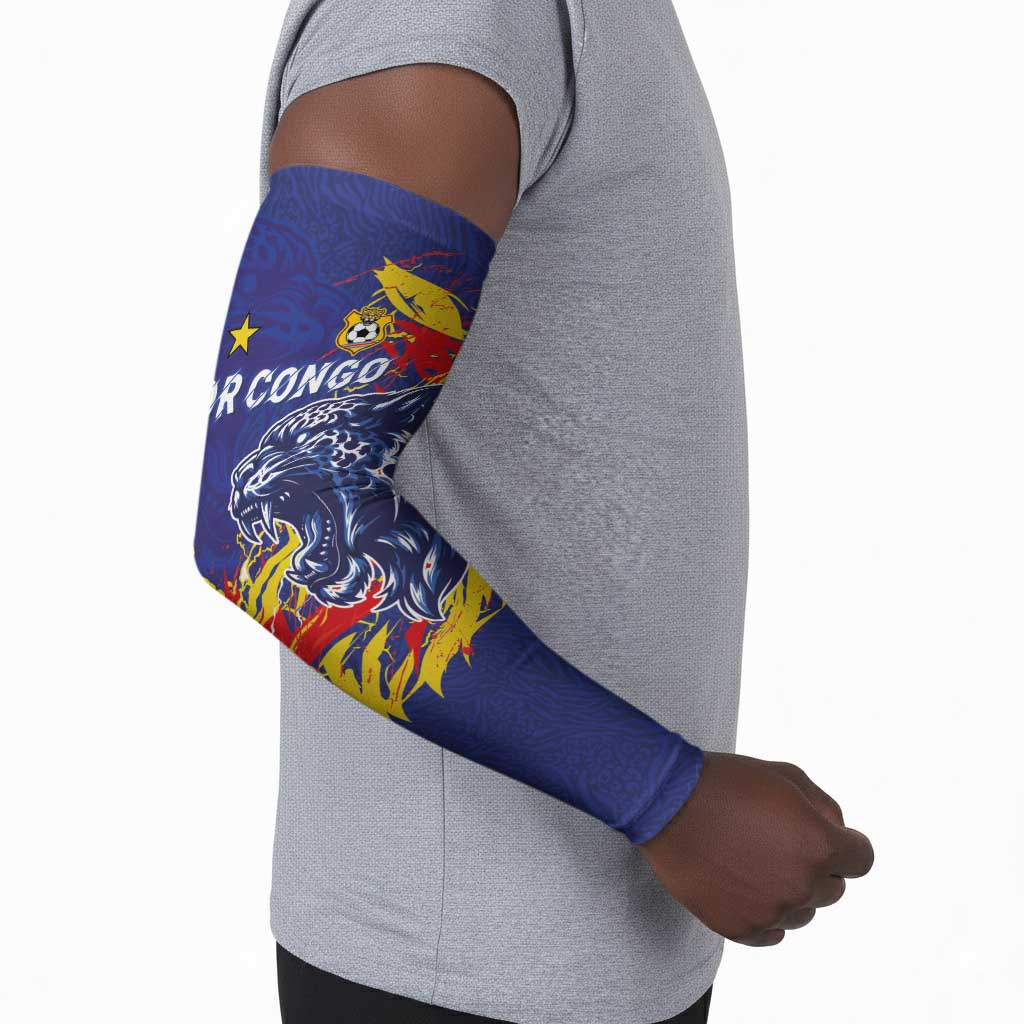 Custom DR Congo Football Leopard Mascot Arm Sleeves Fierce Leopard Art National Flag Colors