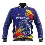 Custom DR Congo Football Leopard Mascot Baseball Jacket Fierce Leopard Art National Flag Colors