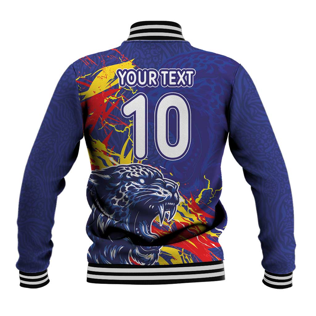 Custom DR Congo Football Leopard Mascot Baseball Jacket Fierce Leopard Art National Flag Colors